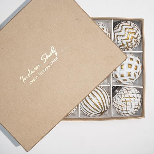 Image of 12 Large White and Gold Farmhouse Christmas Balls - Vintage Glass Ornaments for Round Tree