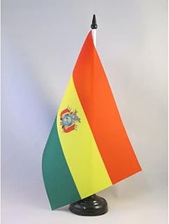 Bolivia Table Flag 5'' x 8'' - Bolivian Desk Flag 21 x 14 cm - Black plastic stick and base - AZ FLAG