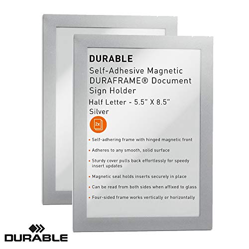 Durable Self-Adhesive Magnetic Duraframe Document Sign Holder, Half Letter-Size 5-1/2" X 8-1/2", Silver, 2 Pack (491323) #TOP1