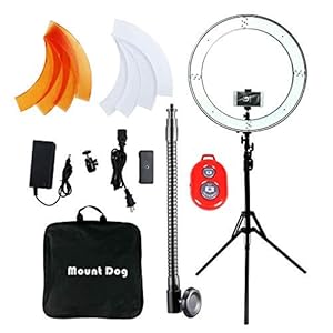 MOUNTDOG 18″ Ring Light Kit 55W Bluetooth LED Ringlight Lighting with Tripod Stand Dimmable 3200K/5500K YouTube Circle Lighting Ringlights for Makeup Video Photography Blogging Portrait