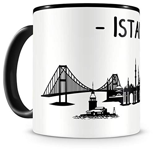 Samunshi® Istanbul Skyline Tasse Kaffeetasse Teetasse H:95mm/D:82mm schwarz/schwarz