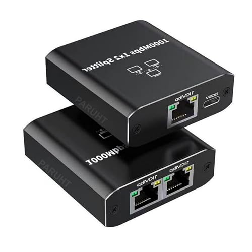 Image of Ethernet Splitter 1 to 2 Gigabit 1000Mbps - RJ45 LAN Network Adapter Hub with USB-C Power, Cat8 /Cat7 /Cat6 /Cat5e Compatible - Plug & Play Internet Cable Splitter for 2 Devices, Black ETHSP-1B2