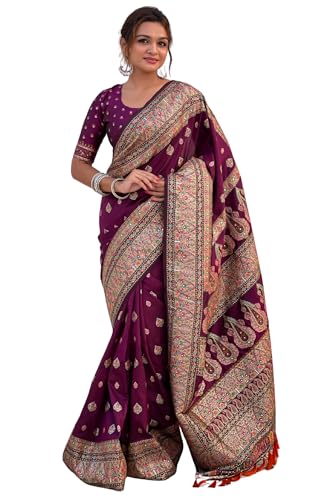Image of SGF11 Women's Kanjivaram Pure Soft Silk Saree With Unstitched Blouse Piece