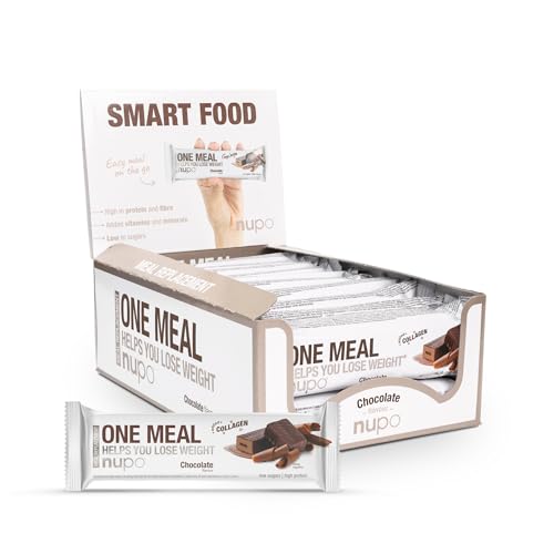 NUPO One Meal Bar – Chocolate (15 x 60g) | Leckerer High Protein Mahlzeitenersatz Riegel zum Abnehmen | Low Sugar | Mit 3000 mg Kollagen | Kalorienarme Snacks mit Vitaminen & Mineralien