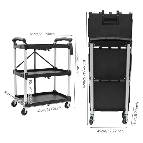 Heavy Du - Carrito plegable de 3 niveles con ruedas bloqueables y asas omómicas para uso en cocina, oficina, cocina y cafetería
