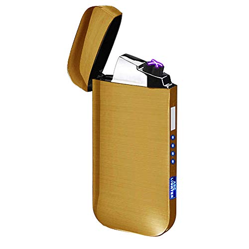 Pantheraa Encendedor electrónico de Doble Arco con luz LED UB, eléctrico, Recargable, sin Llama, Resistente al Viento, Ideal para Cigarrillos o Velas, Dorado