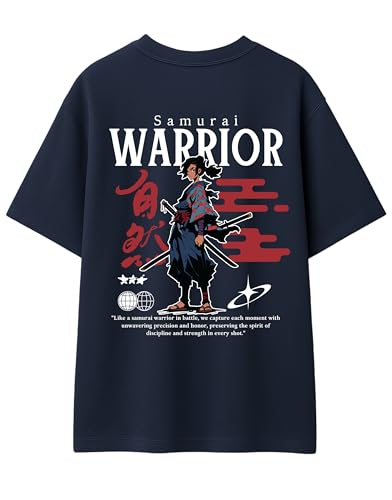 Image of Samurai Warrior Oversized T-Shirt for Kids 4-17 Years | Anime Samurai Front & Back Print | Boys & Girls Cotton Casual Tee
