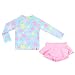 Jojobaby Baby Kids Girls Two-Pieces Long Sleeve Stripe Rash Guard UV Swimsuit Sun Protetion Beachwear Swimwear Set