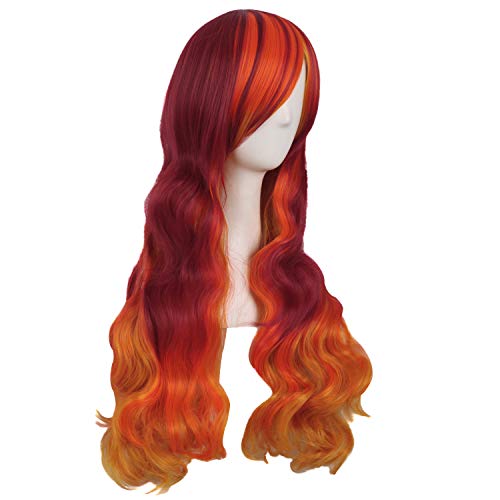 Image of MapofBeauty 28 Inch Long Wavy Harajuku Style Cosplay Wig, Orange /Red /Yellow | 70 cm Beautiful Wig