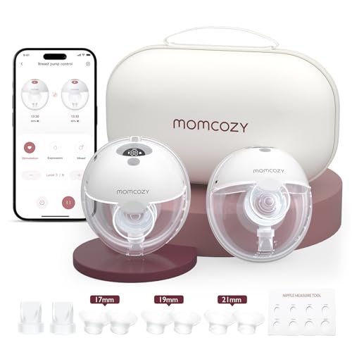 Momcozy M5 Smart Tire-lait Électrique Main Libre, Tire-lait Portable Contrôlé par Application, Pompe Électrique Sans Fil, 3 Modes 9 Niveaux d’Aspiration, Téterelle 24 mm(Gris, 2 Pièces)