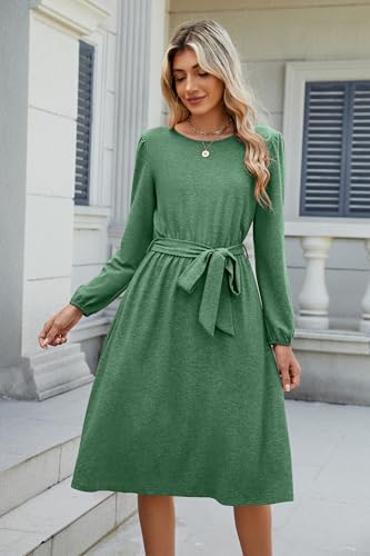 Image of Newshows Womens Long Sleeve Casual Dresses 2025 Business Work Teacher Fall Church Belted A Line Flowy Midi Dress