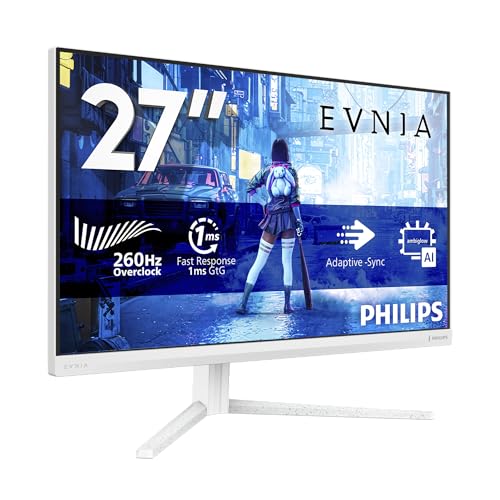 Philips Evnia Gaming Monitor 27M2N5201P 27 pollici, 1920x1080, FHD, 260Hz, Fast IPS Panel, 1ms GtG, Height Adjustment (HDMI1x 2.0 DP 1x 1.4) Adaptive Sync, HDR10, G-Sync Compatible, Bianco