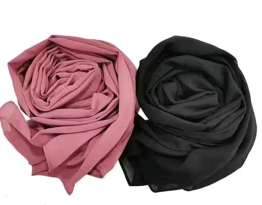 Trending Combo of 2 Hijab Scarf for woman Muslim wear hijab cap naqab topi Plain Chiffon Georgette Fancy Hijab set/Scarves/Shawl/Stoles/Duppatta/Solid head Wrap College Girls Abaya Scarf Collection-image-21