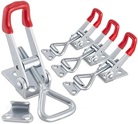 Set 4 Chiusure A Leva Con Fibbia | Morsetti Per Porte E Armadietti | Ferro Zincato, Manico Rosso Antiscivolo - Foto 7