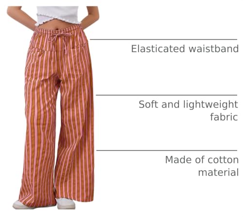 Image of MISSACTIVER Women Drawstring Striped Pants Loose Wide Leg Trousers Casual Low Waist Pants Comfy Lounge Pants with Pockets