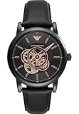 Emporio Armani Orologio Uomo, movimento automatico, cassa 43 mm in acciaio inossidabile nero con cinturino in pelle, AR60012