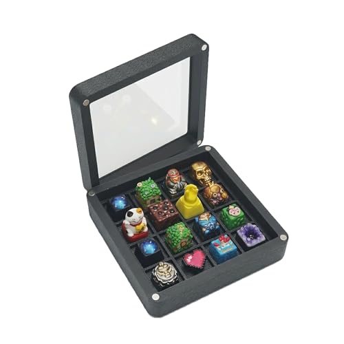 Jyvoxia 16-Slot Artisan Keycap Case: 22mm Extra-Deep Storage Box with Magnetic Lid | Fits SA, MT3 & High-Profile Resin Sculptures | Matte Black Industrial Desktop Display