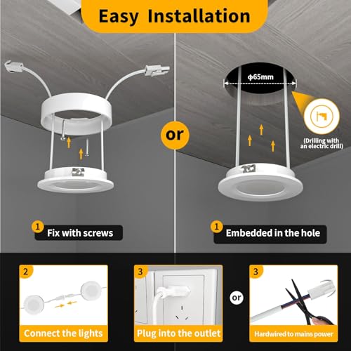 WOBANE LED Puck Lights,Hardwired Under Cabinet Lighting with Switch,DIY Shelf Light for Kitchen,Display,Bookcase,Pantry,Linkable,Recessed & Wall Plug in,Warm White 3000K,120V,Set of 3 by WOBANE - Image 5