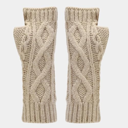 Winter Hat Beanie Long Scarf Touchscreen Gloves Set, 3Pcs Soft Thick Fleece Lined Gloves Cap Scarf Set (Beige, One Size)3