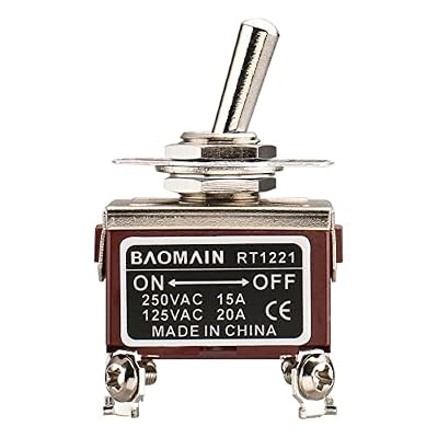 Baomain 1-Pack Toggle Switch RT1221, ON-Off DPST 4-Pin 15A/250V AC 20A/125V AC,12mm mounting Hole,Screw Terminal,for Household Appliances,Electronic Industrial Equipment
