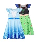 Jurebecia 2Pcs Girls Nightgowns Snow Queen Princess Pajamas Nightgown Ruffle Sleeve Nightdress Ice and Snowflakes Night Gown Sleepwear Nightie Dress for Kids Size 6