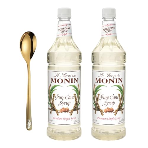 Pure Sugar Cane Syrup, 1 Liter - with Moofin Golden SS Spoon, Liquid Cane Sugar Syrup for Beverages, Balanced Sweetness with Moofin Golden SS Spoon - Ideal for Teas, Coffees, Cocktails, Halal,
