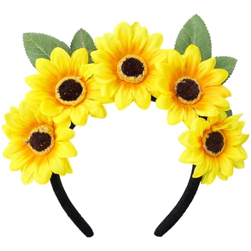 MUNSKT Bandeau Tournesol Couronne de Fleurs Serre Tete Couronne de Fleurs Cheveux Fille Avec Hippie Bandeau Tournesol Parfait pour Carnaval Fête Anniversaire...