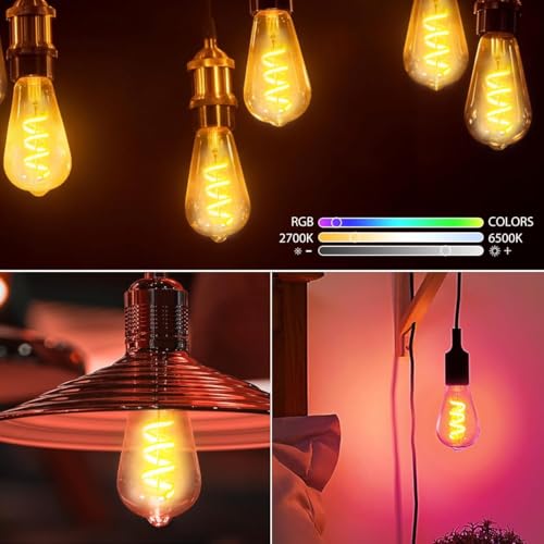 スマート電球 LED E26口金 40W形相当 エジソン電球 6.3W フィラメント リモコン付き 500LM 無段階調光調色 RGBCWマルチカラー led照明 常夜灯 昼光色 昼白色 電球色 広配光タイプ遠隔操作 アプリ制御 Alexa/Google Home対応 タイマー機能 15分/30分/60分 お休みタイマー 省エネ 1600万色 装飾 間接照明 [4]