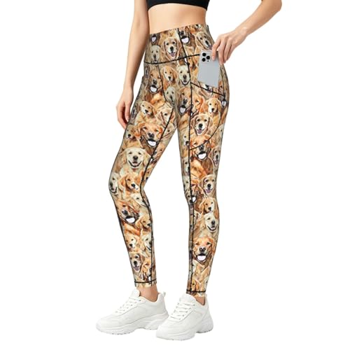 Legging de yoga anti-glisse avec poches, pantalon running taille haute imprimé chien