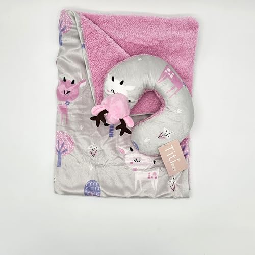 Image of TITI with Love Reversible Baby Blanket and Pillow Set - Deer Baby Blanket with Plush Neck Pillow, Ultra-Soft, Double-Sided for Newborn & Toddlers, 37x27 in
