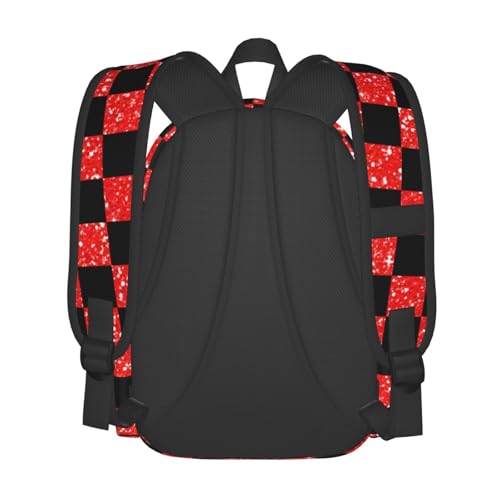 Glitter Red Black Checkered Flag 15 Inch Backpack for Men Women Adjustable Laptop Backpacks Shoulder Bag for Travel Hiking Outdoor2