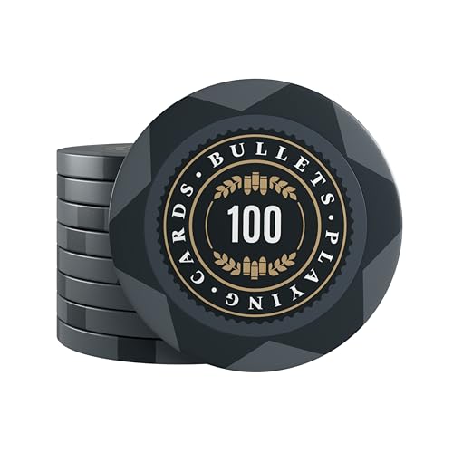 Bullets Playing Cards, 25x Clay Pokerchips Adriana für Pokerset, Verschiedene Werte, 4cm Durchmesser, Gewicht 14g (100er)