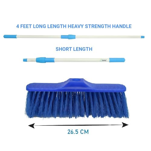 Image of KWEL MR Broom with Soft Brush Comes with a 4ft Extendable Telescopic Rod for Easy and Flexible Cleaning Floors Long Handle Dust Cleaning Brush for Tiles, Carpet. (Set of 1) Blue