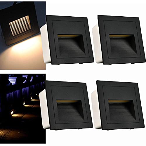Image of Arotelicht 120V Indoor Outdoor Step Lights, LED Stair Lights Indoor Warm White 3000K, Waterproof Recessed Wall Lights for Deck, Stair, Bedroom, Kitchen, Balcony, Aluminum, 4Pack