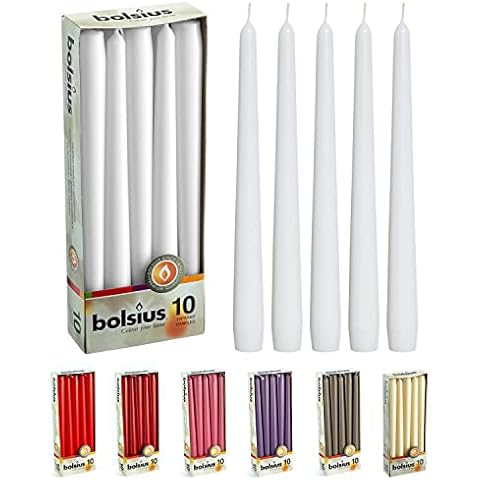 BOLSIUS Unscented 10 Inch Dinner Candles, 10 Pack - 8 Hour European Quality Smokeless Dripless Taper Candles for Home Décor Cover