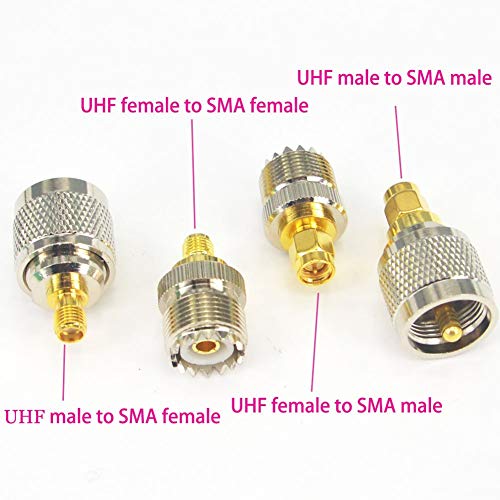 onelinkmore SMA-UHF RF Connectors Kit SMA to UHF PL259 SO239 4 Type Set SMA Jack/Plug to UHF Nickel Gold Plated Test Converter Pack of 4 …