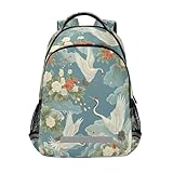 xigua Mochila para estudantes, guindaste branco, estilo arte japonesa, mochila escolar com faixa refletiva, à prova d'água, mochila para laptop para crianças, acampamento ao ar livre, viagem, mochila