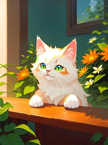 Peinture Diamant Adulte Chat mignon 5D avec strass cristal complet 70x90cm