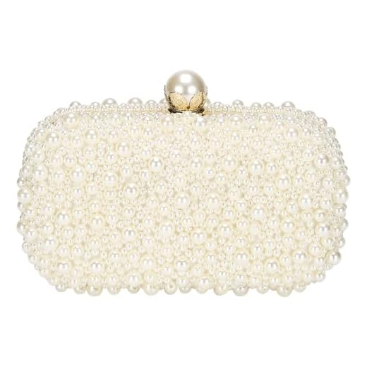 DTGN Bolsa clutch noturna feminina formal, bolsa de mão para noivas, bolsa transversal, carteira com corrente, festa de boate de casamento, bege, pérola, Prata
