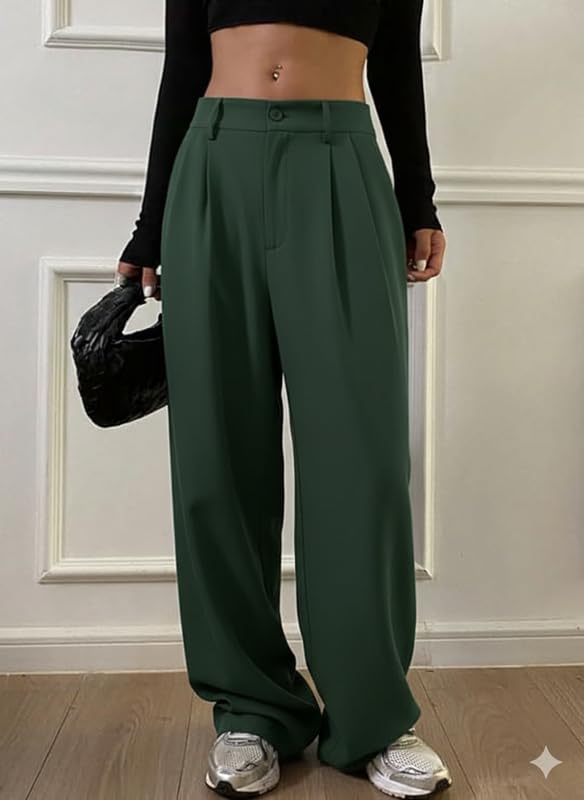 Image of OOMPH! Women's High-Waisted Pant | Wide Leg Trousers | Korean Style Stretchable Trouser