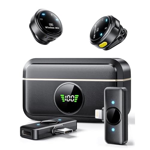 Wireless Lavalier Microphone for iPhone/Android, Lapel Mics with Lightning/USB-C Plug-Play, 150FT Range, Omnidirectional Condenser Mic for Video Recording, Interview, Podcast, Vlog, YouTube