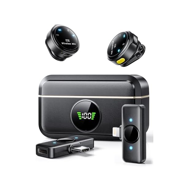 Wireless Lavalier Microphone for iPhone/Android, Lapel Mics with Lightning/USB-C Plug-Play, 150FT Range, Omnidirectional Condenser Mic for Video Recording, Interview, Podcast, Vlog, YouTube