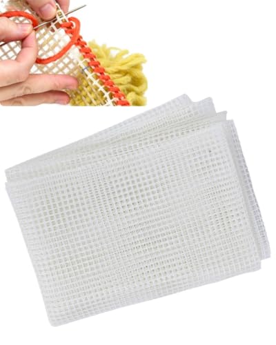 Tissting Toile de Maille Vierge, Canevas Plastique pour Broderie Point de Croix 150 x 100 cm avec Poignée Bois pour Création de Tapis Bricolage Artisanat