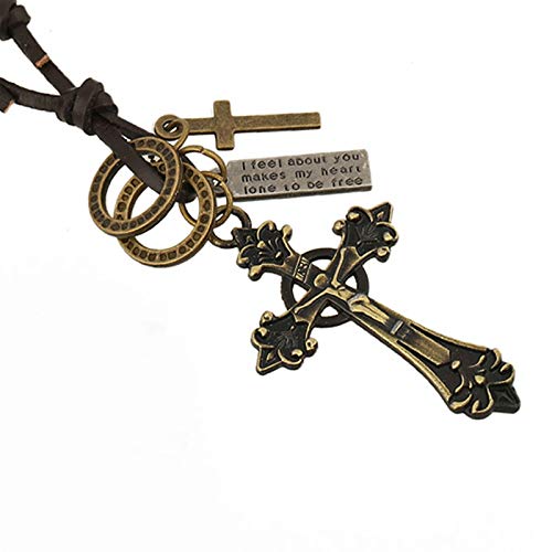 Cordão Colar Masculino Couro Legítimo + Pingente Crucifixo