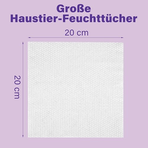 PrimePets Feuchttücher Hund 100 Stück, Pflegetücher Hund 20 x 20 cm, Lavendelduft, Katzen Feuchttücher zur Reinigung von Haut, Ohren, Augen, Po und Zähne