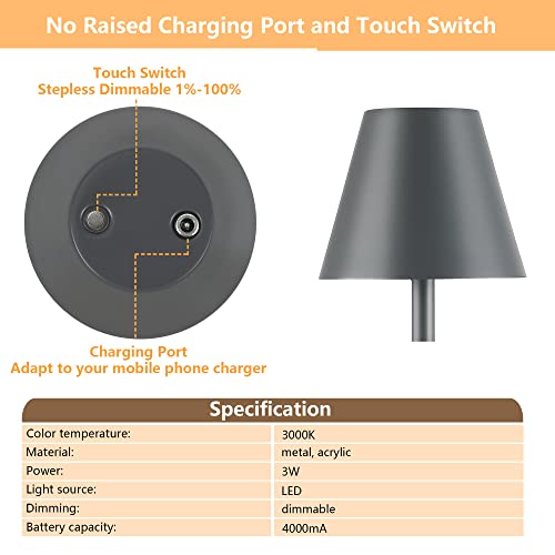 Ledlux Cordless Led Table Lamp, Rechargeable Desk Lamp, Wireless Small Night Light, Metal Modern Desk Light, Stepless Dimming, Touch Switch, For Bedroom/Coffee Table/Restaurant/Garden(Grey,1 Pack) #TOP3