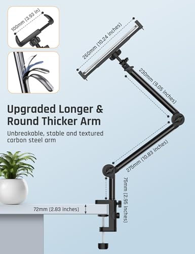Tablet Stand Holder for Desk with 2 Clamps Flexible Tablet Phone Kindle Stand iPad Stand Universal Overhead Tablet Phone Mount fits iPad Pro Mini/Air, iPhone 15 Pro Other 3.5\"-12.9\" Device