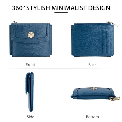 Image of XINNSTAR Card Case Slim Front Pocket Wallet for Women RFID Blocking Leather Credit Card Holder Trifold Small Wallets Woman with Zipper Coin Pocket