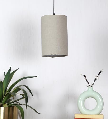 Image of Cylinder Print Hanging Shade Classic Pendant Cylinder Lamp Shade, Decorative Light Lamp, Hanging Spotlight with Fixture (Beige) Black Canopy
