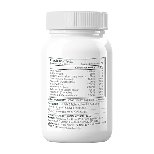 Image of Biotrex Nutraceuticals PCOS Supplement for women with 40:1 Ratio, High Purity Pharma Grade Ingredients | 2000mg Myo Inositol to 50mg D Chiro Inositol | Ovarian Support | Normalize Cycle | 60 Vegetarian Tablets